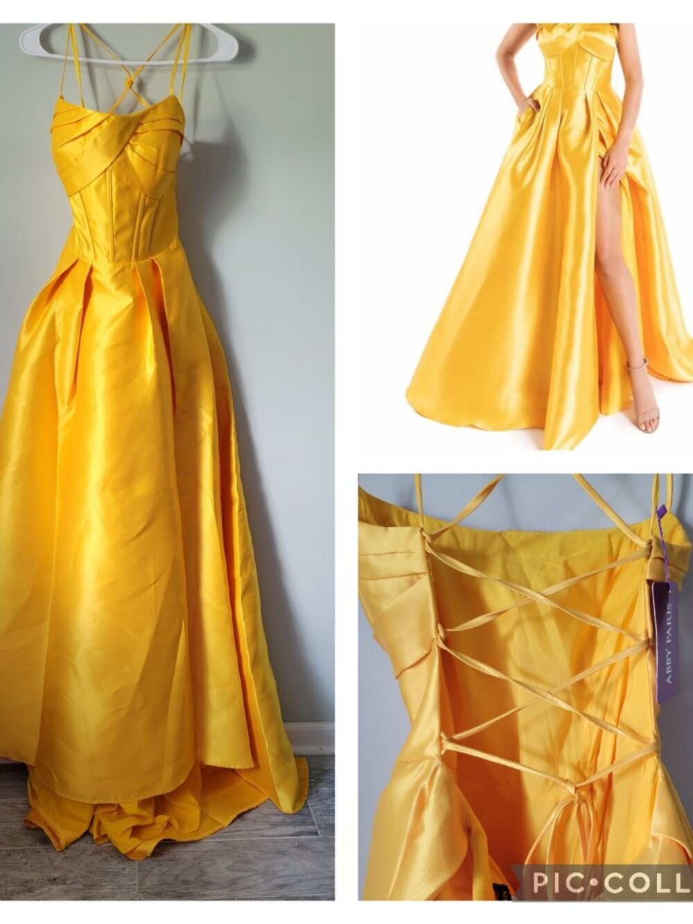 Abby Paris Formal Dress Women's 10 #90185 by Lucci Lu Gold Long Prom Pageant NWT